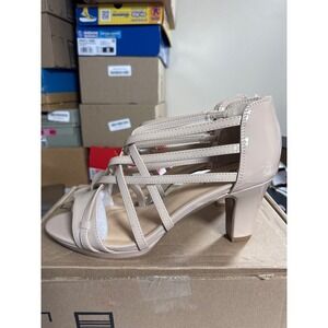 Easy Street Heeled Sandals Womens 11W Strappy Cage Nude Patent Formal NWOB